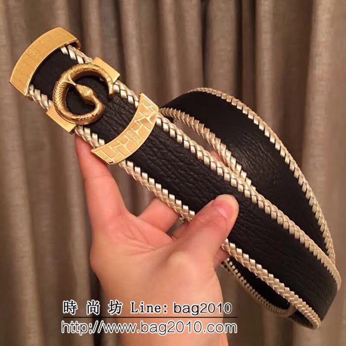 古馳CUCCI 古馳原單義大利進口手工編織鯊魚紋牛皮 海外專櫃新款高端男士皮帶 GHG1148